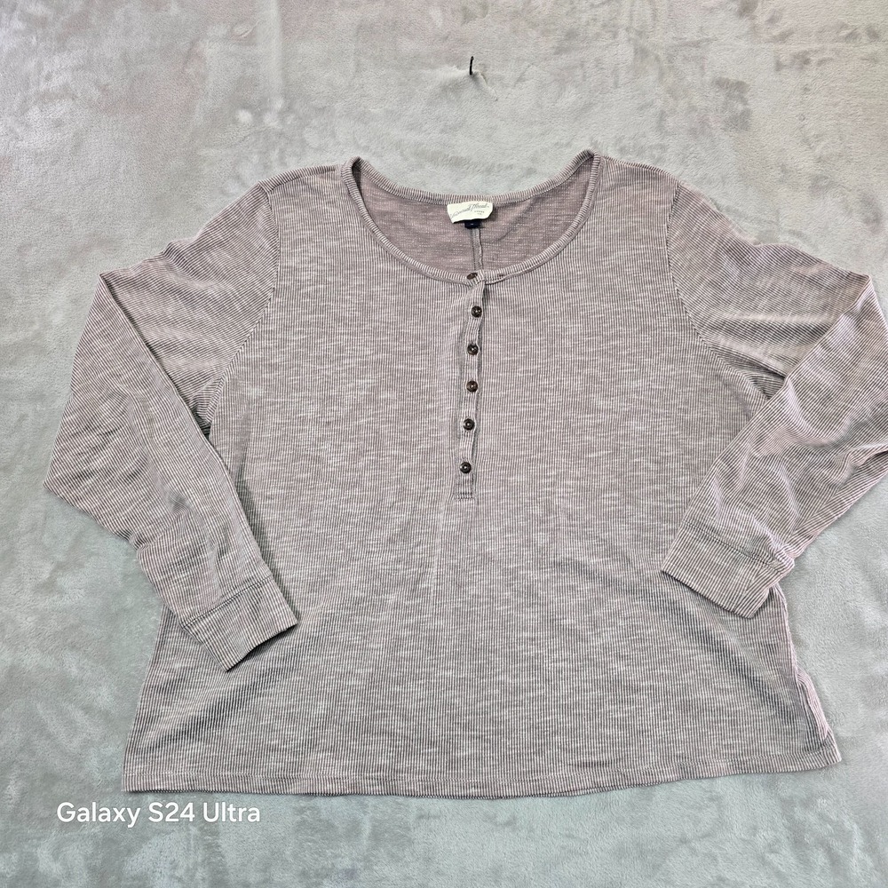 Universal Thread Henley Shirt Womens 2X Brown Ribbed Cotton Stretch Long Sleeve